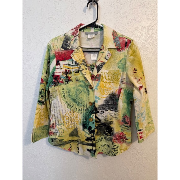 Sharon Young Tops - Sharon Young 2 Piece Set Jacket and Top Collage Print Green Yellow Red Large 10